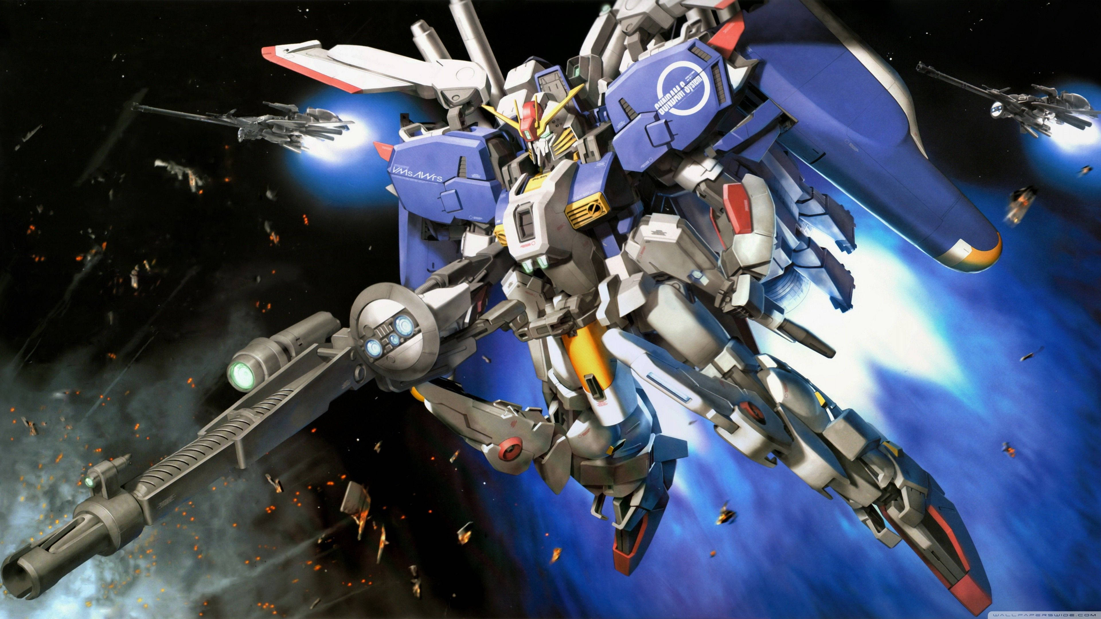 Gundam Seed, mobile suit, blue and white, 4K Desktop Wallpaper