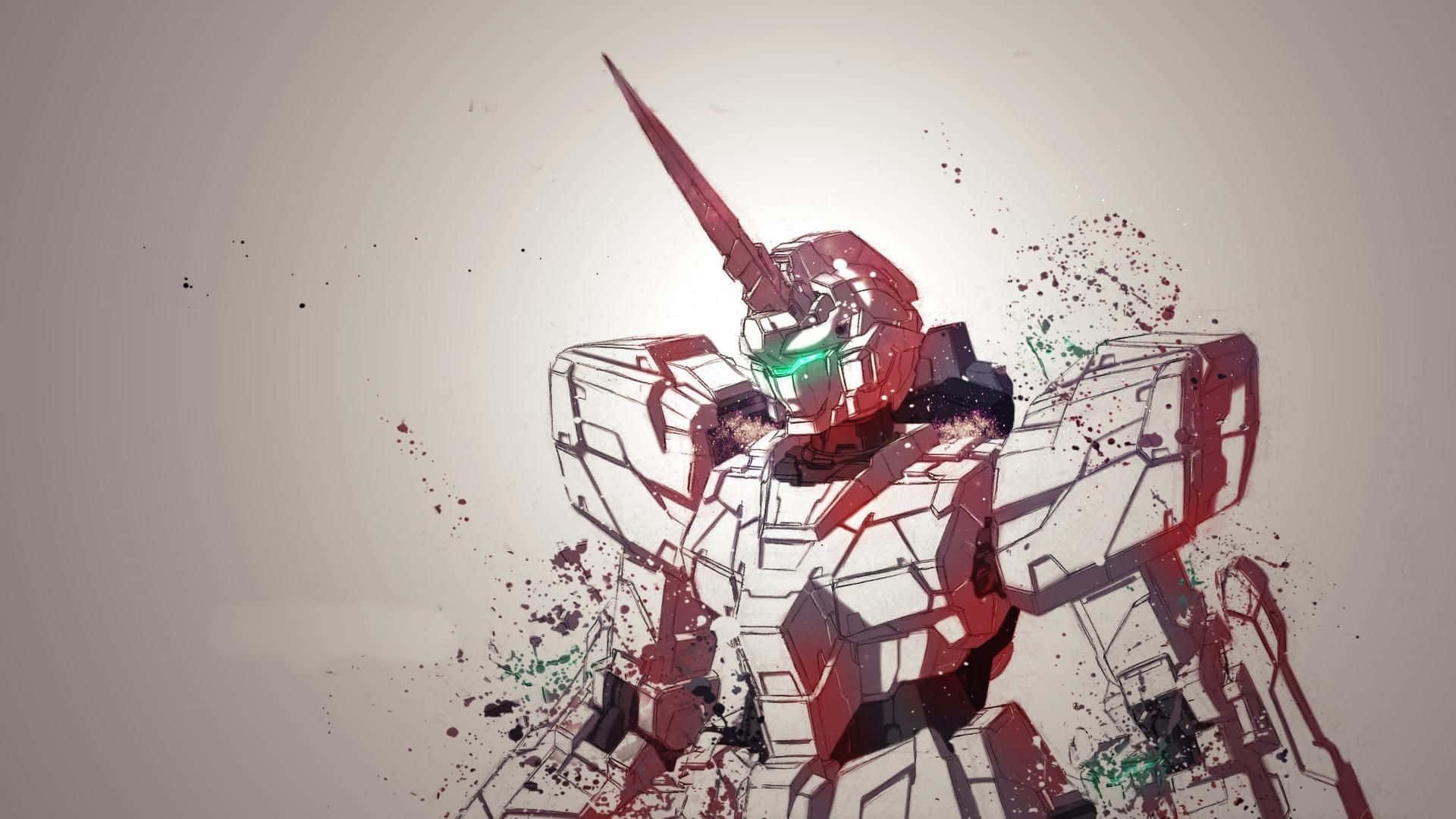 Gundam Unicorn, red and white, glowing green eyes, Full HD Desktop Wallpaper