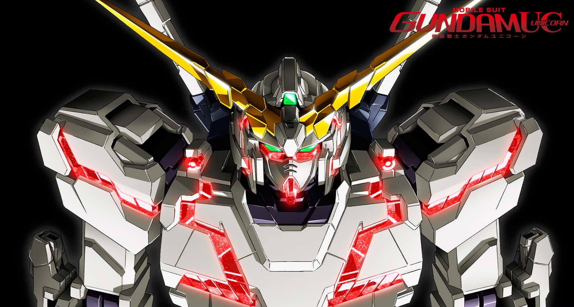 Gundam Unicorn, glowing red eyes, golden horns, Full HD Desktop Wallpaper