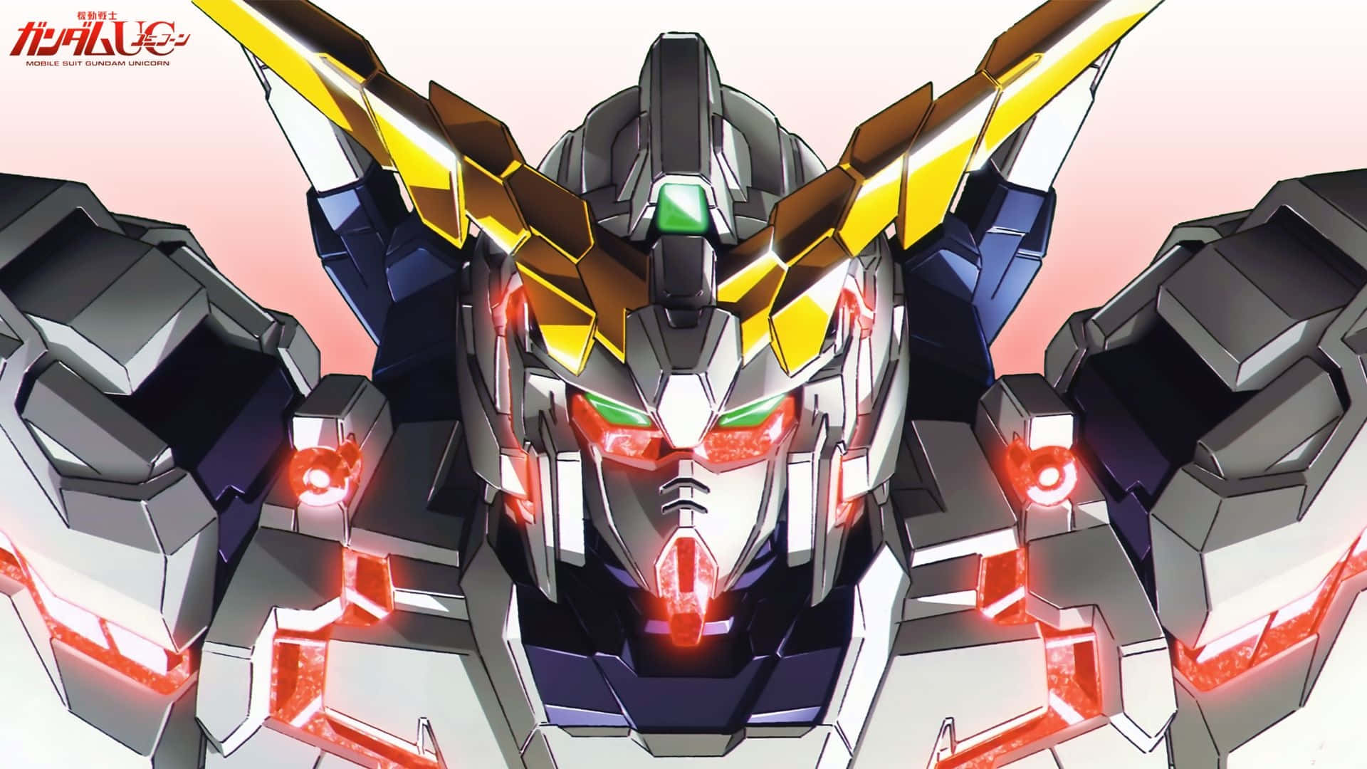 Gundam Unicorn, glowing red eyes, golden horns, Full HD Desktop Wallpaper