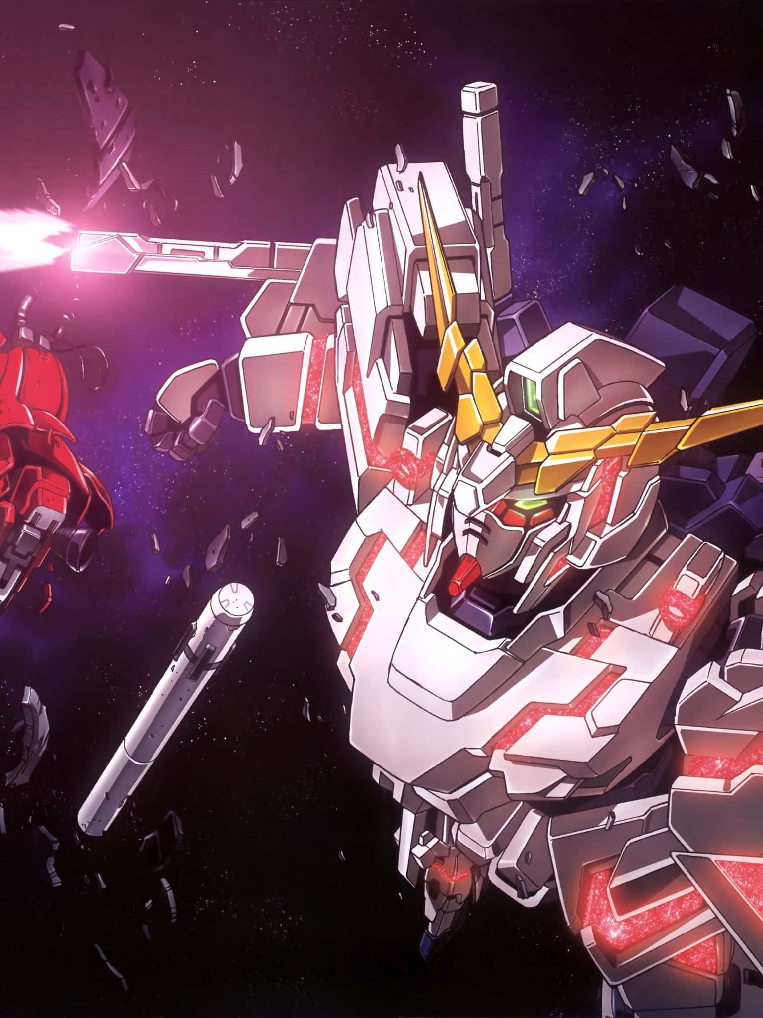 Gundam Unicorn, white and gold mobile suit, beam weapon, Full HD Phone Wallpaper