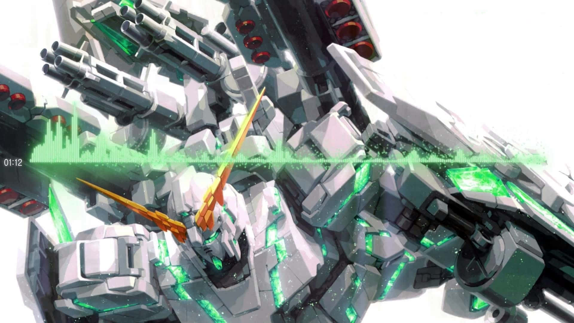 Gundam Unicorn, green accents, orange sword slashes, Full HD Desktop Wallpaper