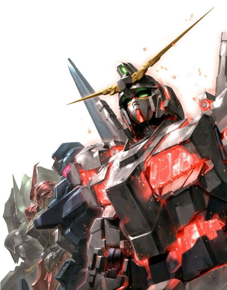 Gundam Unicorn, black and red, glowing green eyes, SD Phone Wallpaper