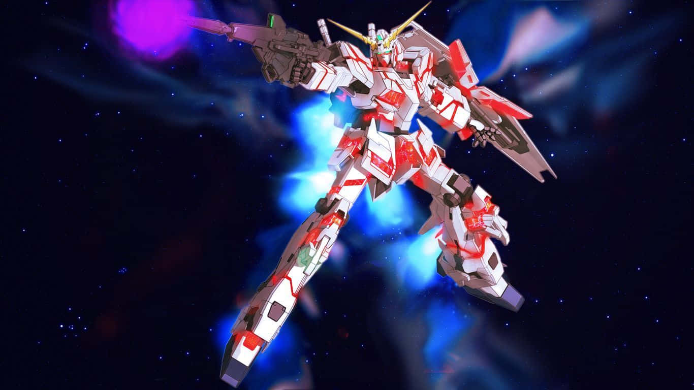 Gundam Unicorn, red and white mobile suit, purple beam, HD Desktop Wallpaper