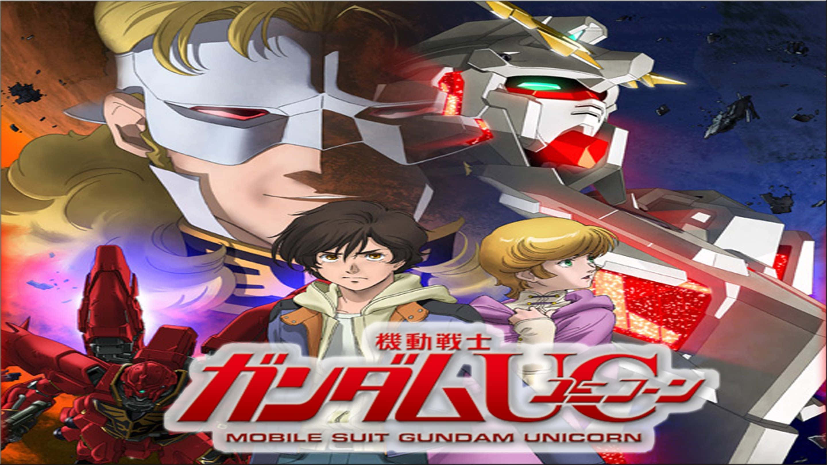 Gundam Unicorn, red and white mobile suit, cosmic backdrop, 2K Desktop Wallpaper