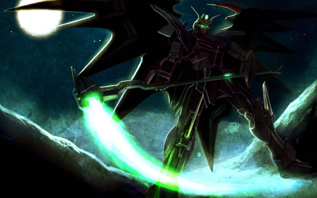 Gundam Wing, glowing green sword, snowy cliff, SD Desktop Wallpaper
