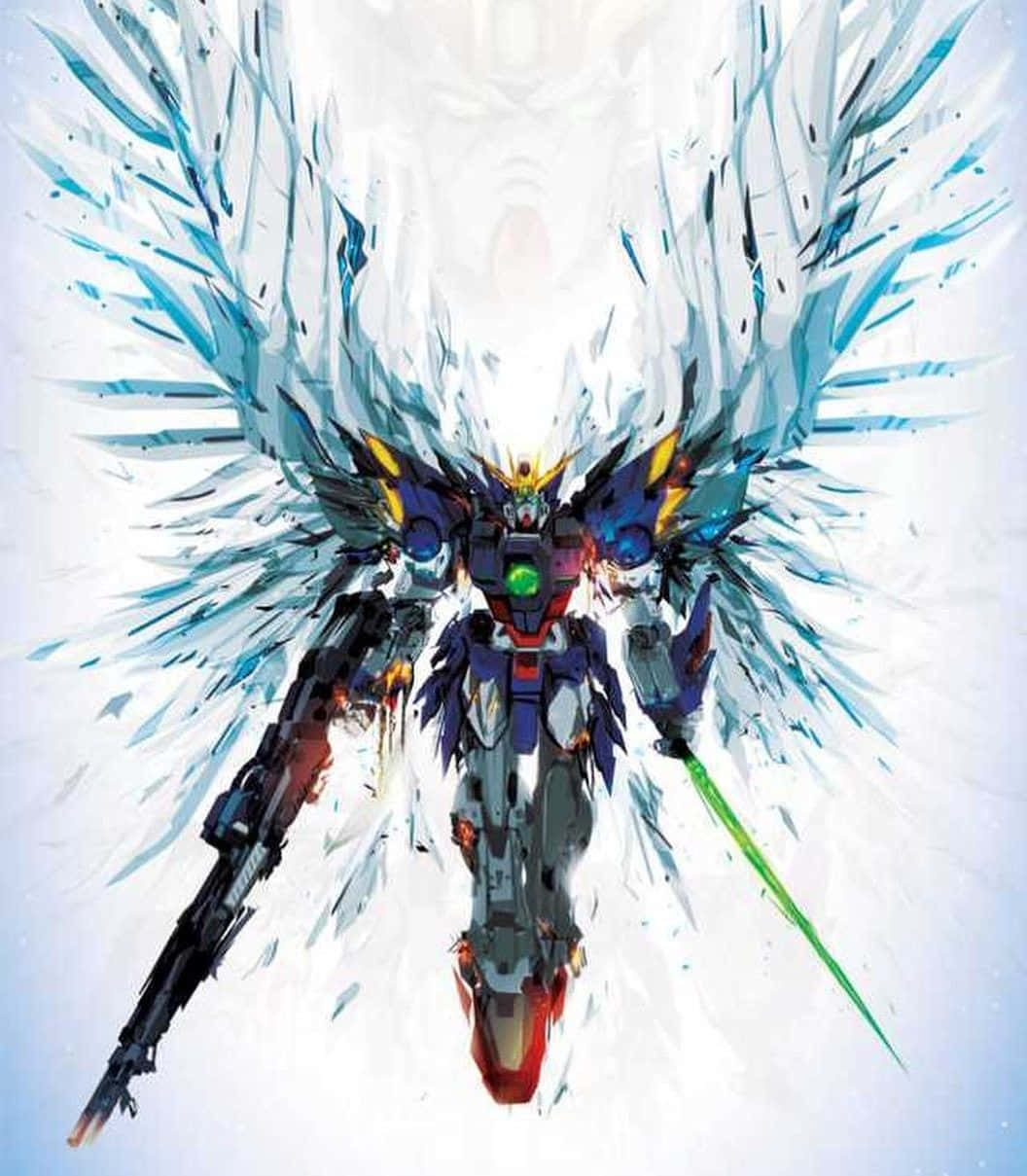 Gundam Wing, crystalline wings, glowing green sword, SD Phone Wallpaper