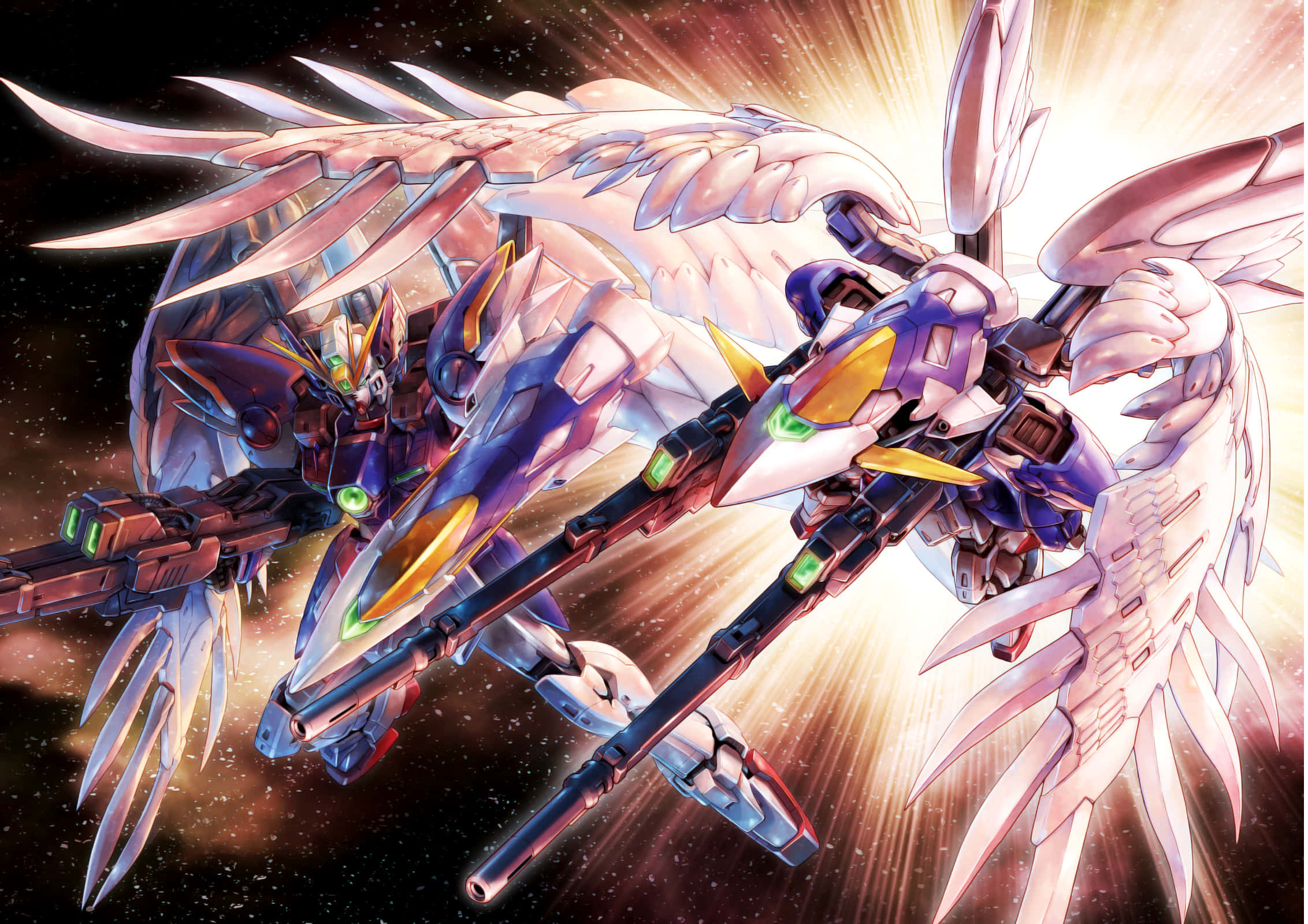 Gundam Wing, winged mecha warriors, cosmic battlefield, Full HD Desktop Wallpaper