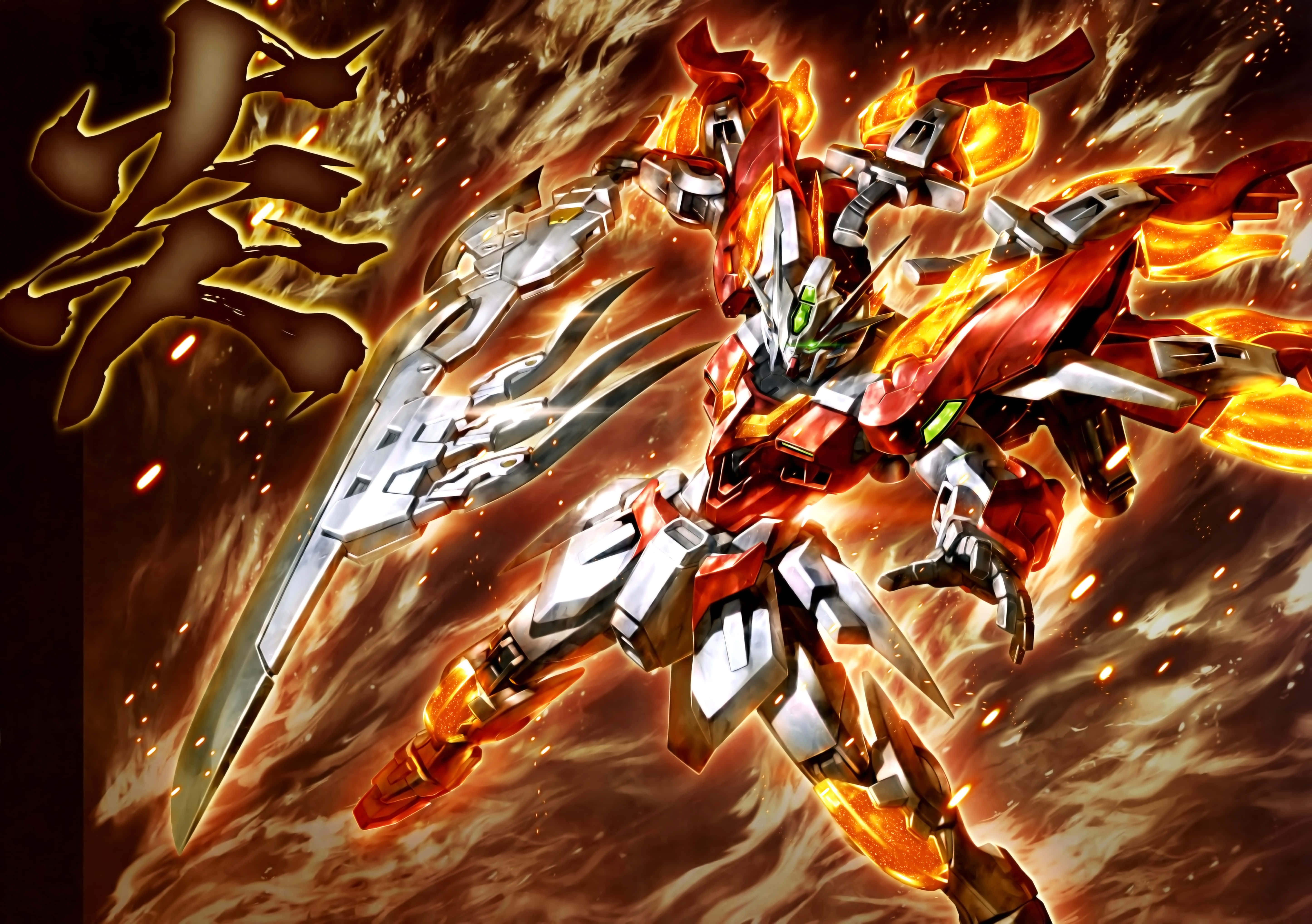 Gundam Wing, fiery red, silver, 5K Desktop Wallpaper