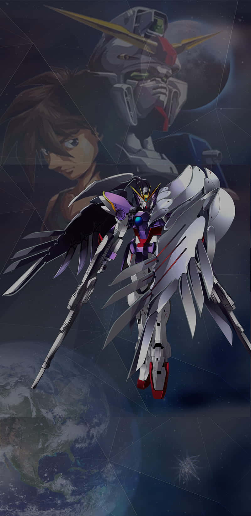 Wing Gundam, silver and purple, wing-like armor, HD Phone Wallpaper