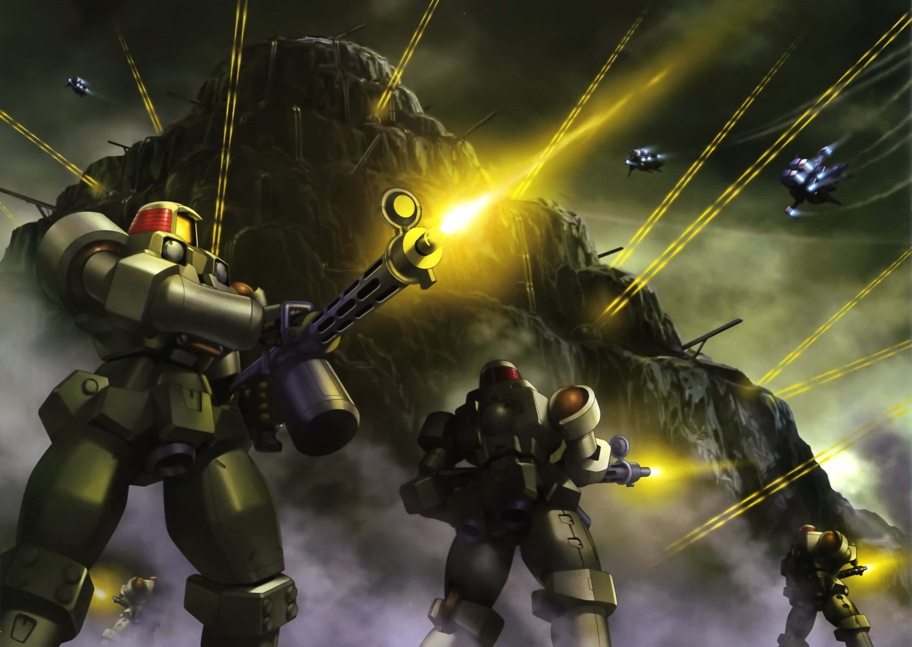 Gundam Wing, Giant mechs, bright yellow lasers, 2K Desktop Wallpaper