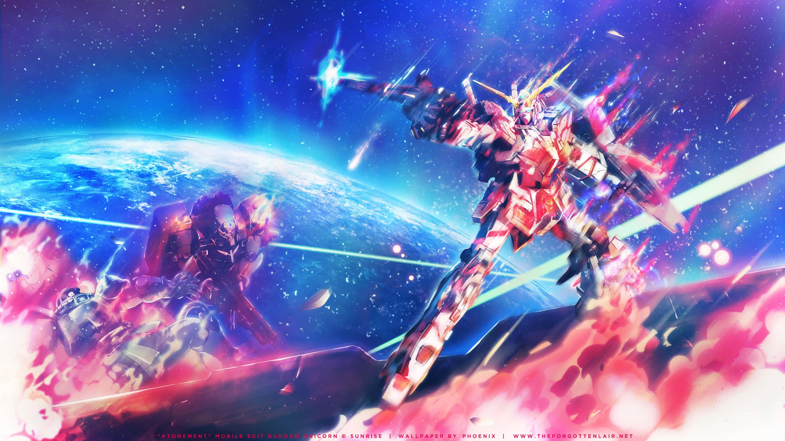 Gundam Wing, red and white mobile suit, space, 2K Desktop Wallpaper