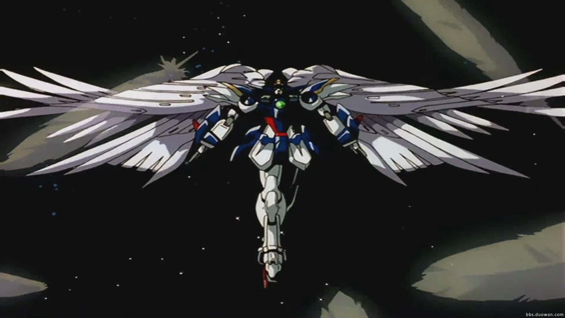 Gundam Wing, white blue and red mobile suit, massive wing-like armor, Full HD Desktop Wallpaper