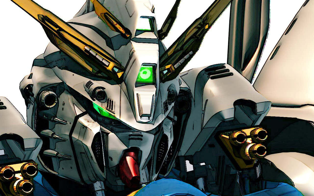 Wing Gundam, white and gold mech, glowing green eyes, HD Desktop Wallpaper