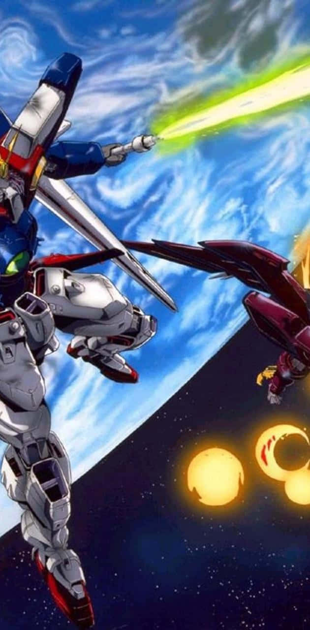 Gundam Wing, blue and white mobile suit, green beam cannon, HD Phone Wallpaper