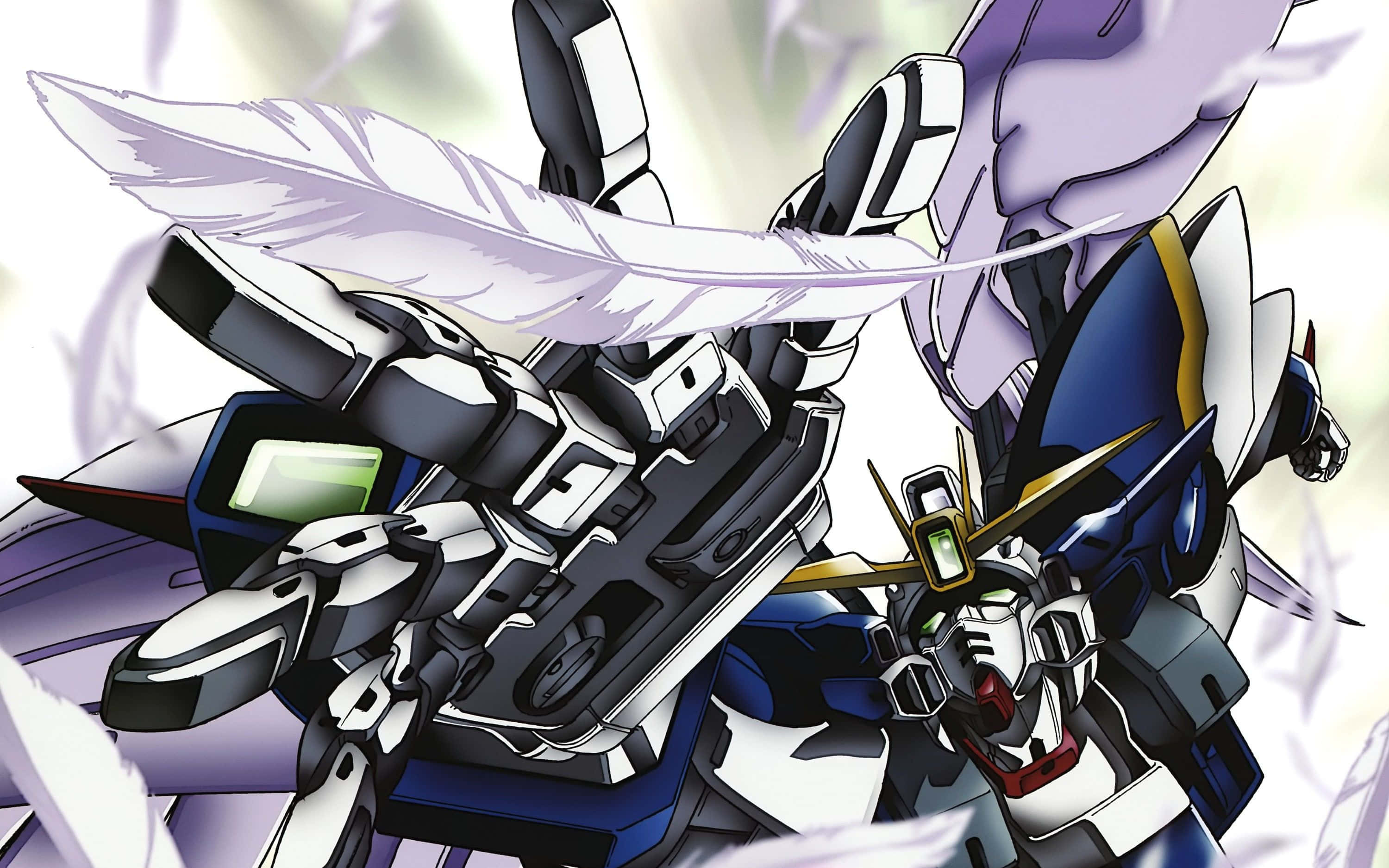 Gundam Wing, white feather, anime mecha battle scene, 2K Desktop Wallpaper