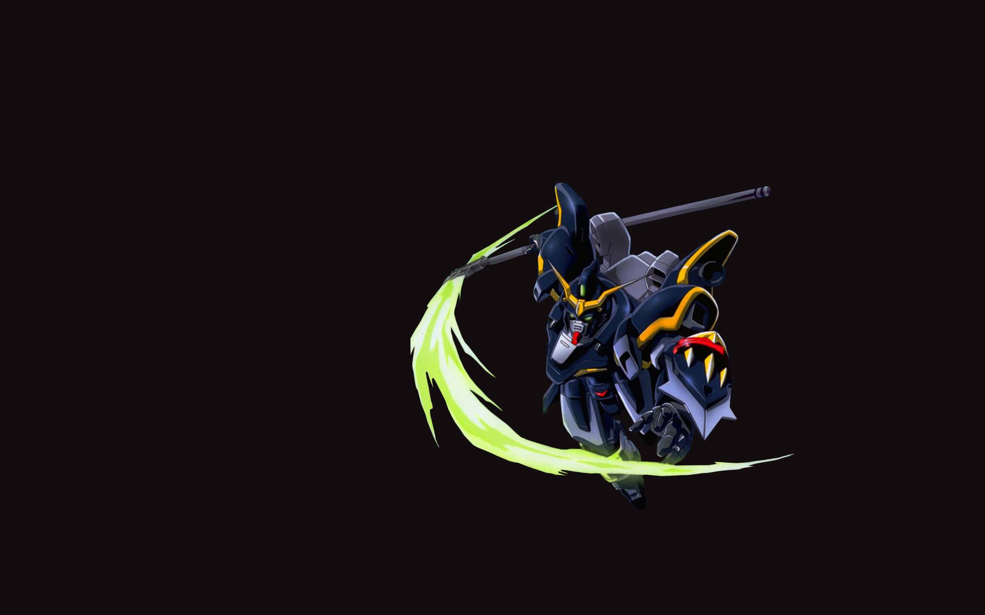 Gundam Wing, black and yellow mecha, glowing green energy slash, Full HD Desktop Wallpaper