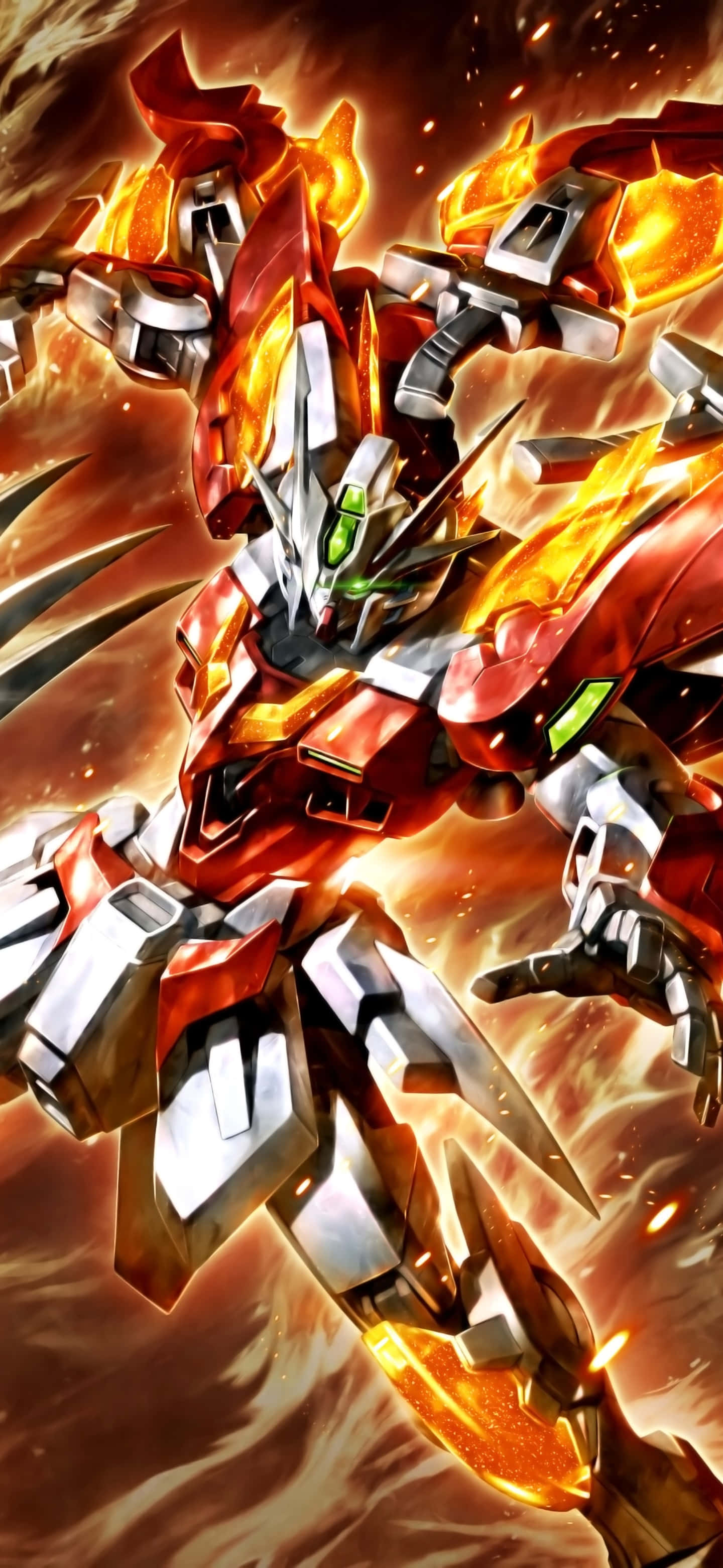 Gundam Wing, fiery red, silver, 2K Phone Wallpaper