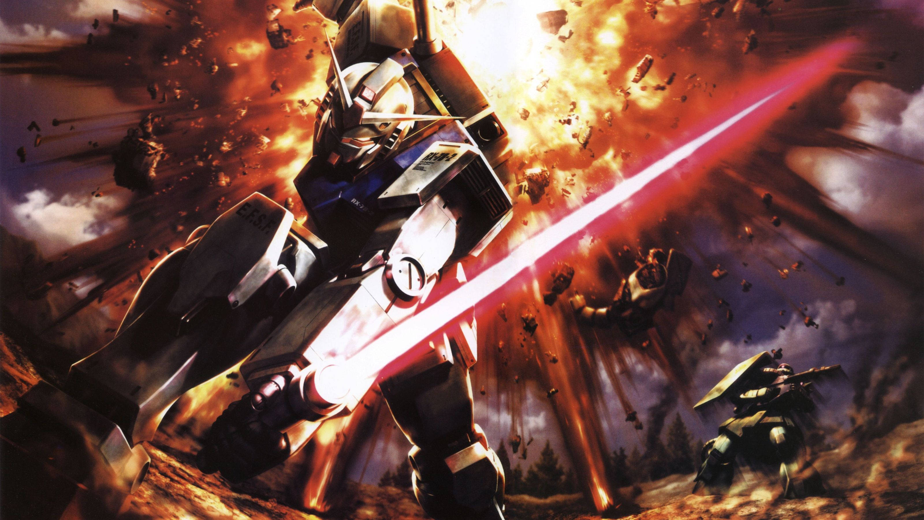 Gundam, mecha mobile suit, glowing red sword, 2K Desktop Wallpaper
