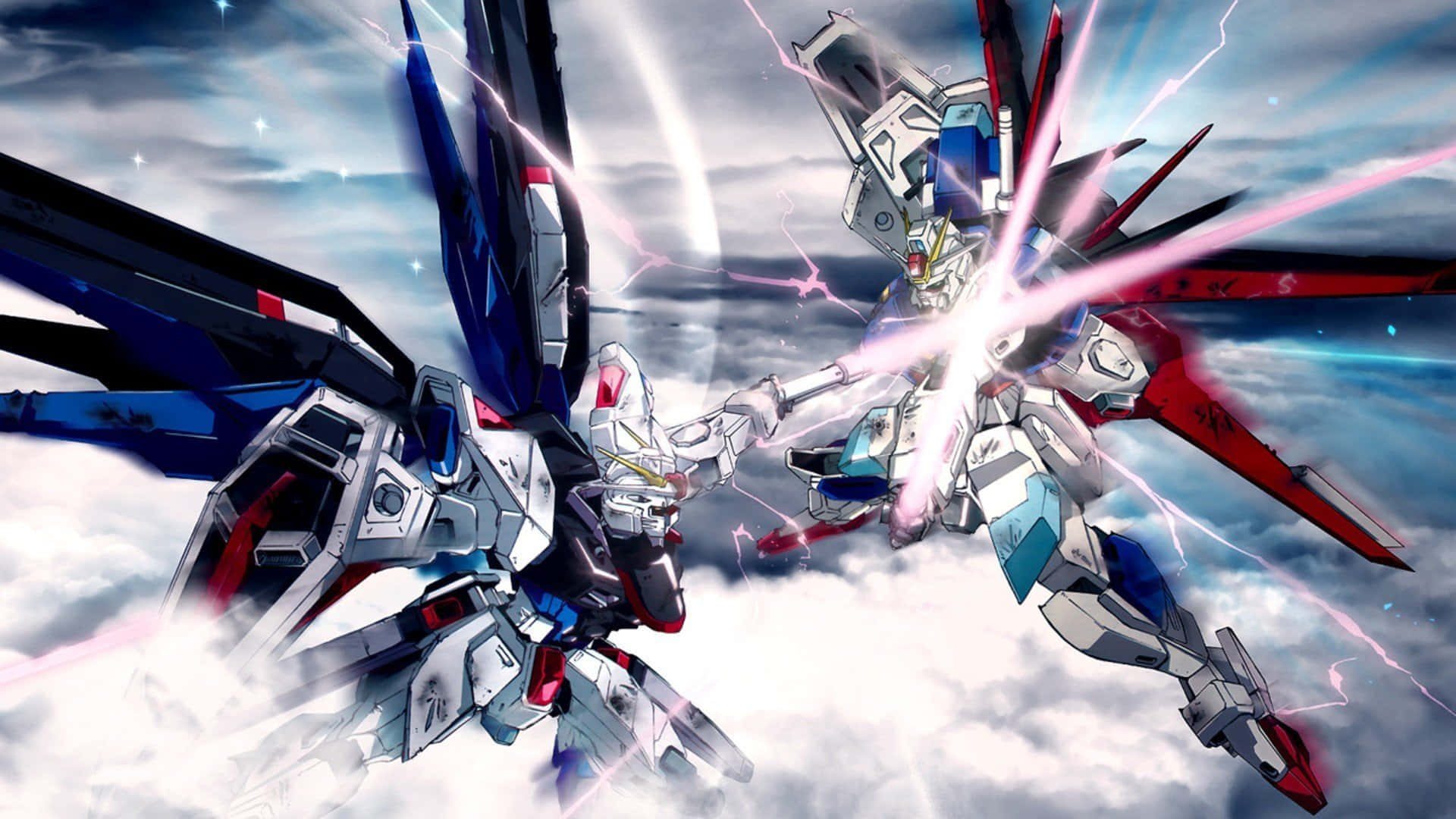 Gundam, giant mechs, midair, Full HD Desktop Wallpaper