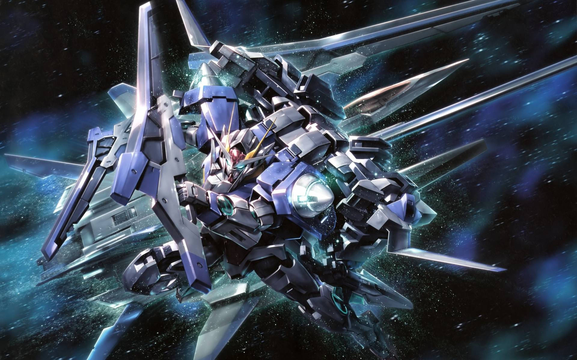 Gundam, metallic gray, sleek silver and blue, Full HD Desktop Wallpaper