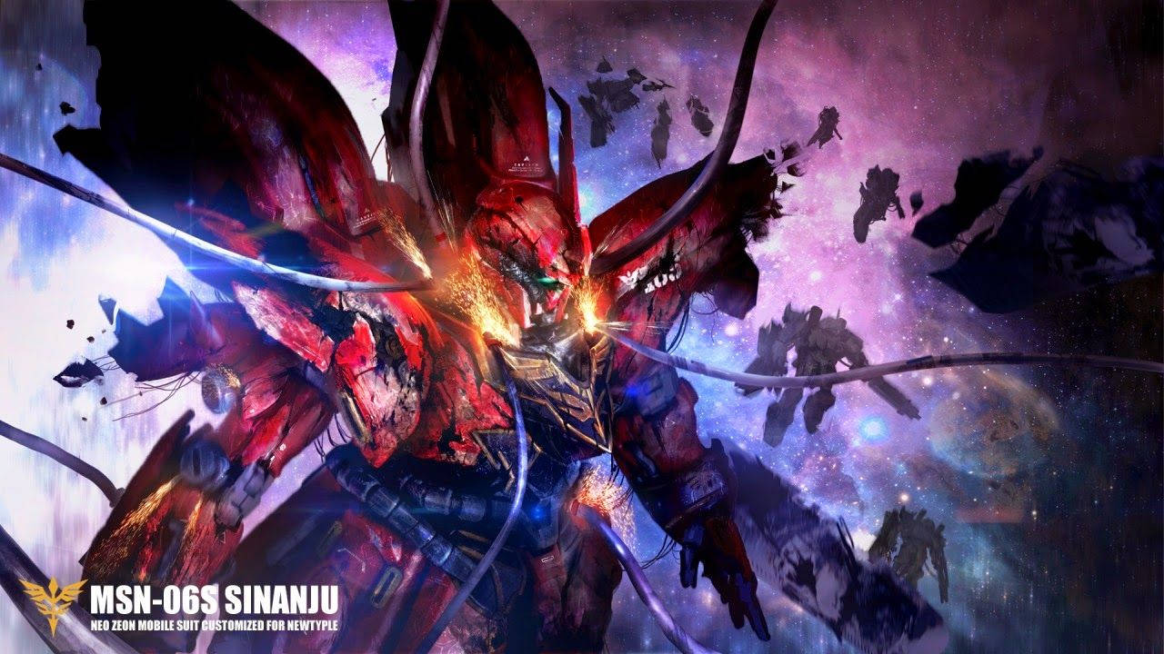 Gundam, red and black mobile suit, cosmic debris, HD Desktop Wallpaper