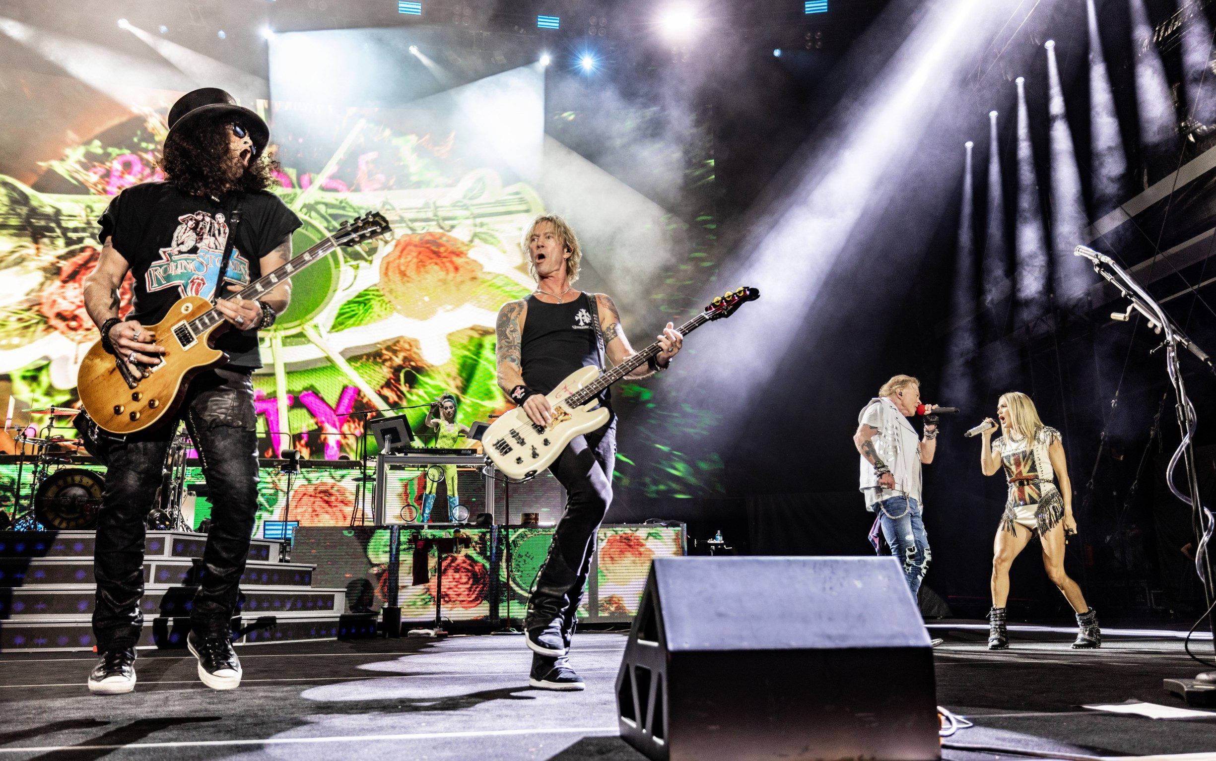 Guns N Roses, rock band, brightly lit stage, Full HD Desktop Wallpaper