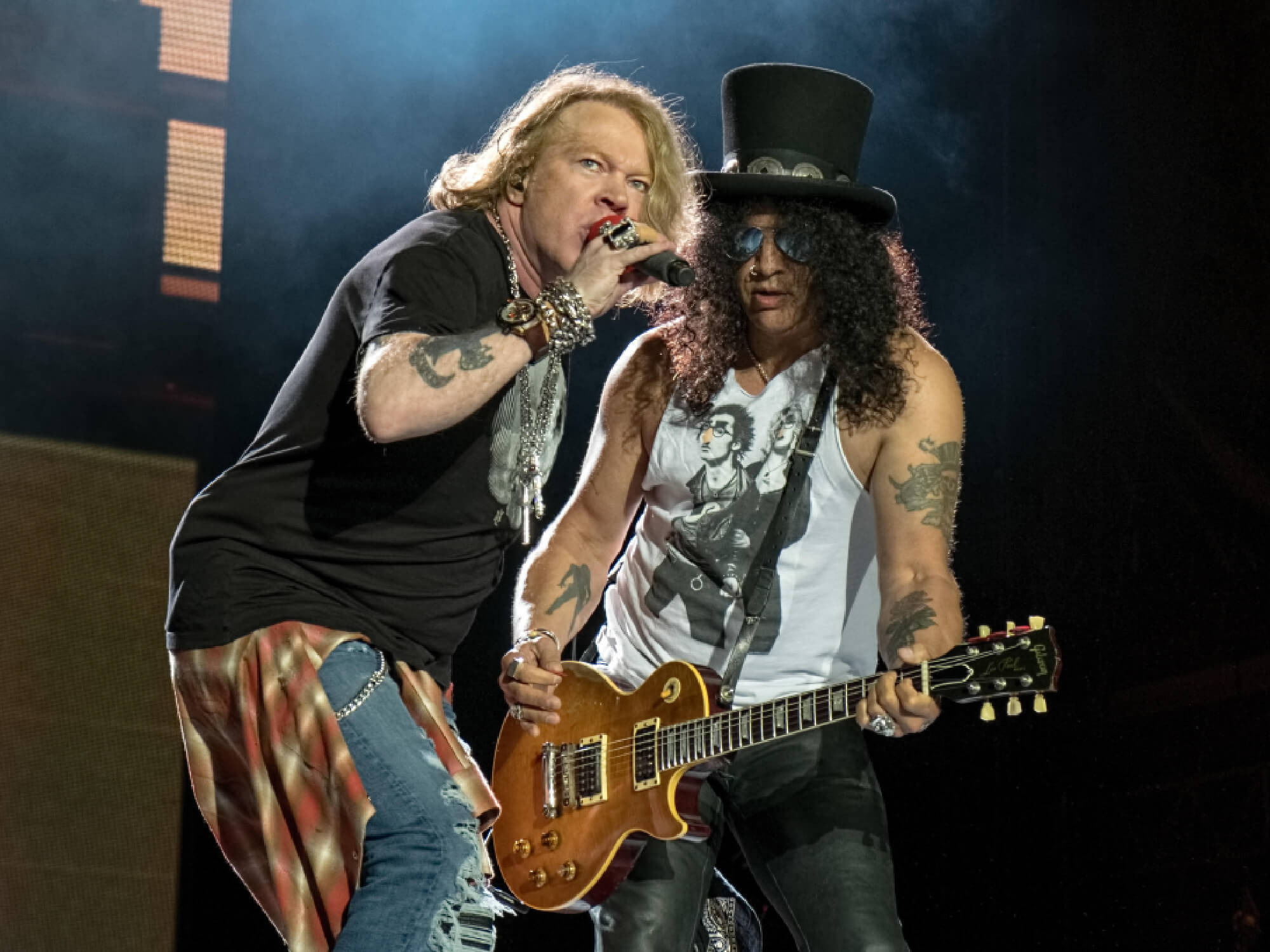 Guns N Roses, stage performance, night music, Full HD Desktop Wallpaper