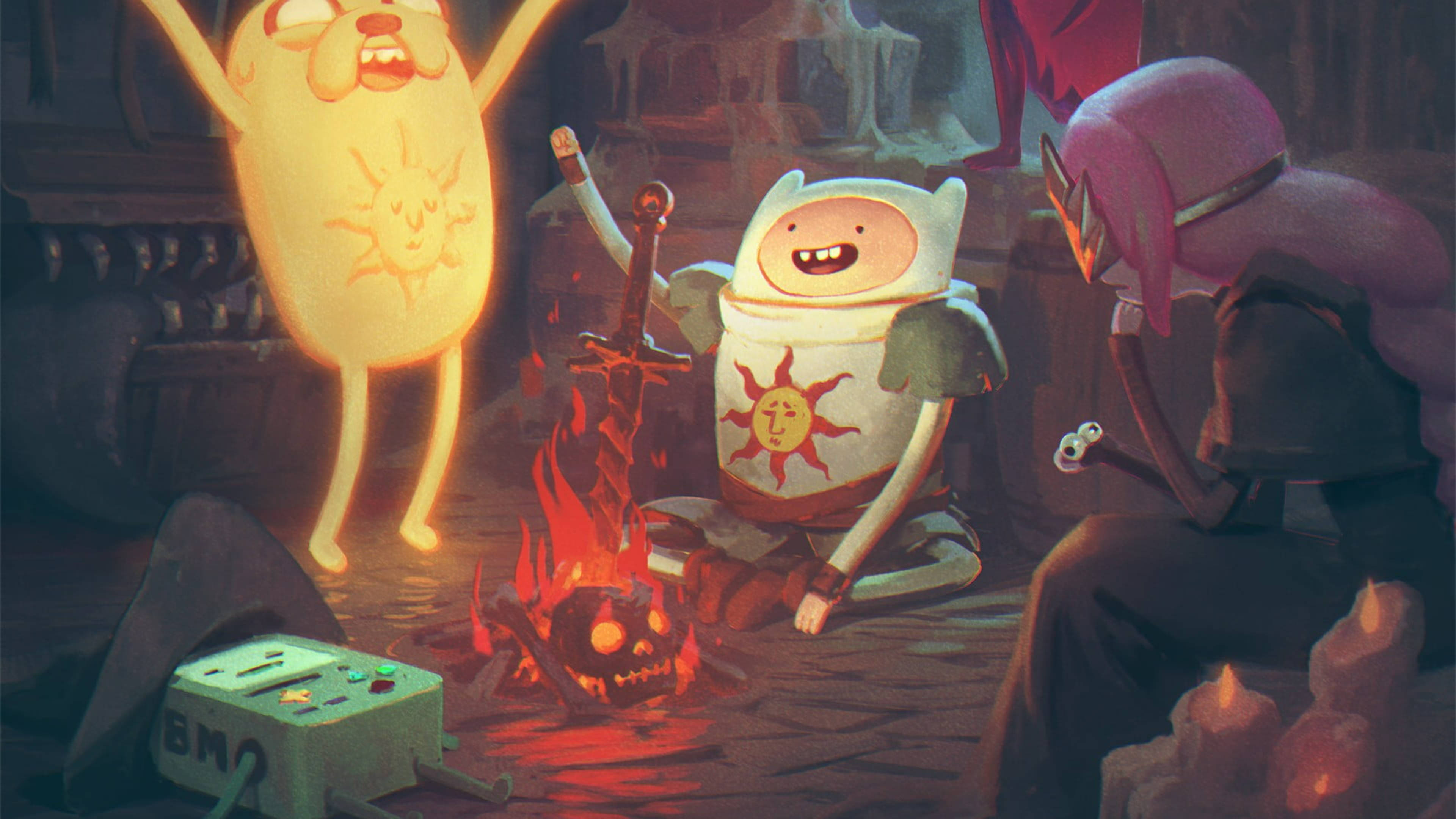 Adventure Time, campfire, dim dungeon, 4K Desktop Wallpaper