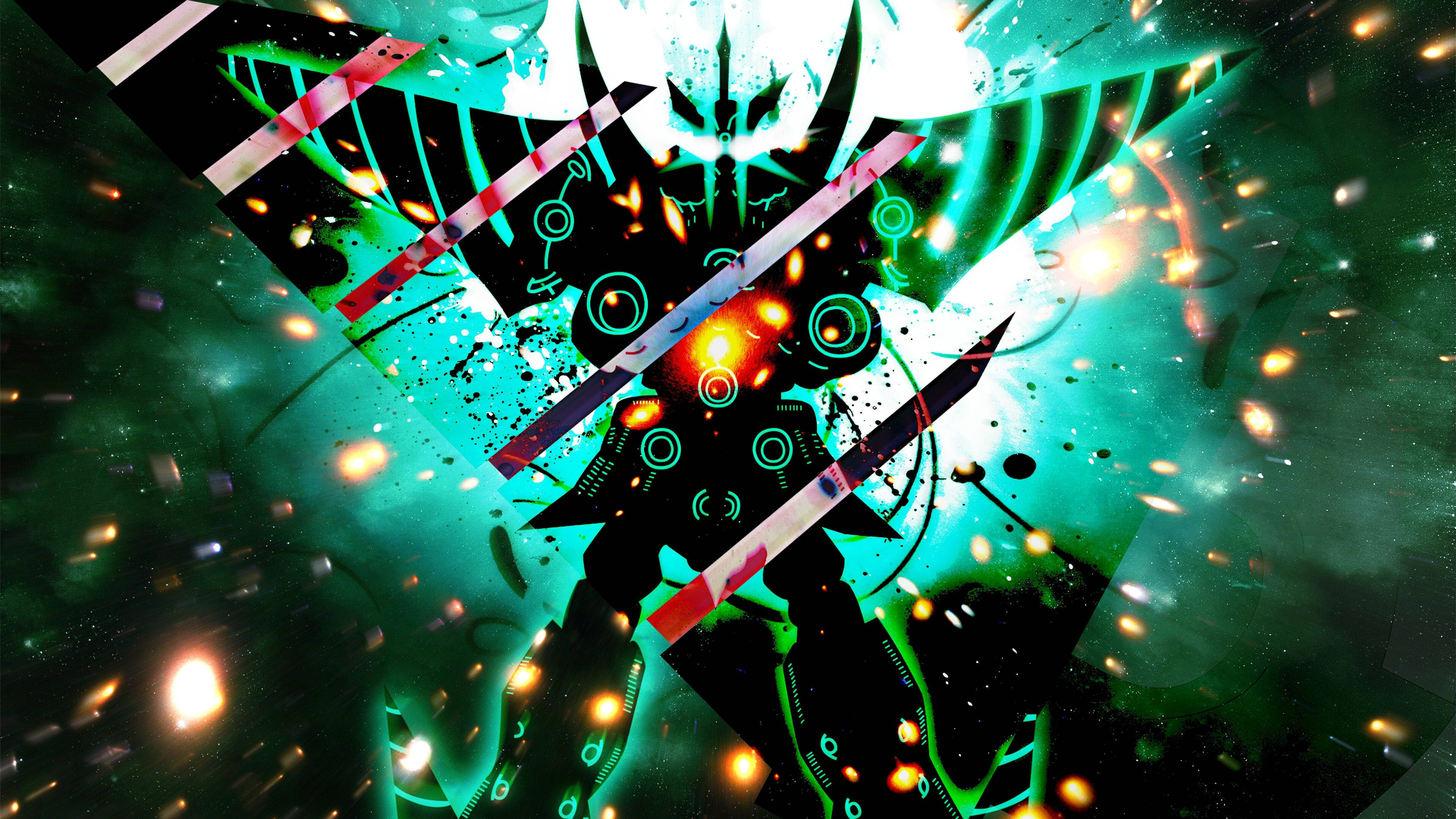 Gurren Lagann, glowing green circuits, fiery orange core, 4K Desktop Wallpaper