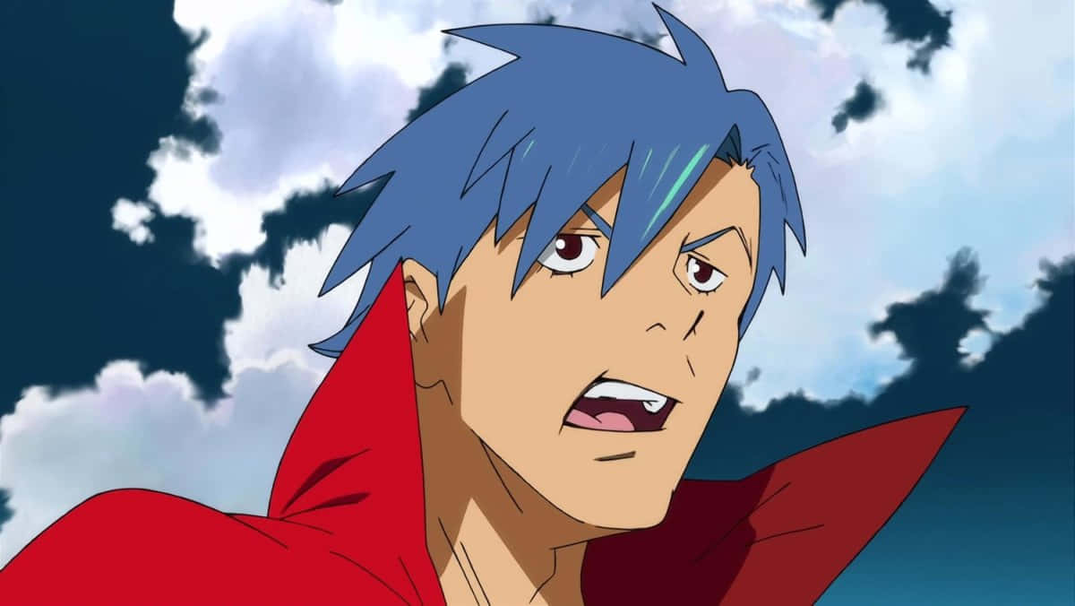 Gurren Lagann, Kamina, spiky blue hair, SD Desktop Wallpaper