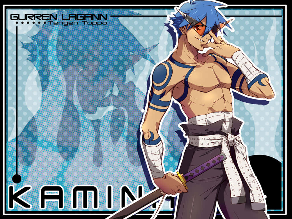 Gurren Lagann, Kamina, blue-haired, SD Desktop Wallpaper