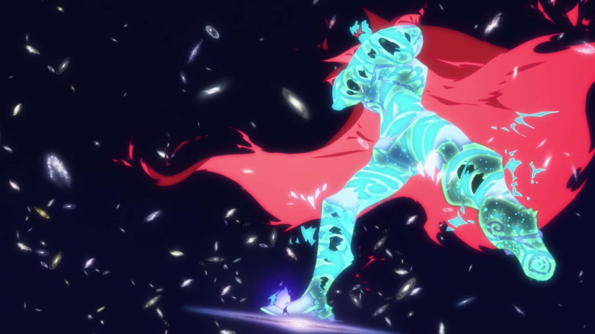 Gurren Lagann Simon, cyan armored figure, red cape, Full HD Desktop Wallpaper
