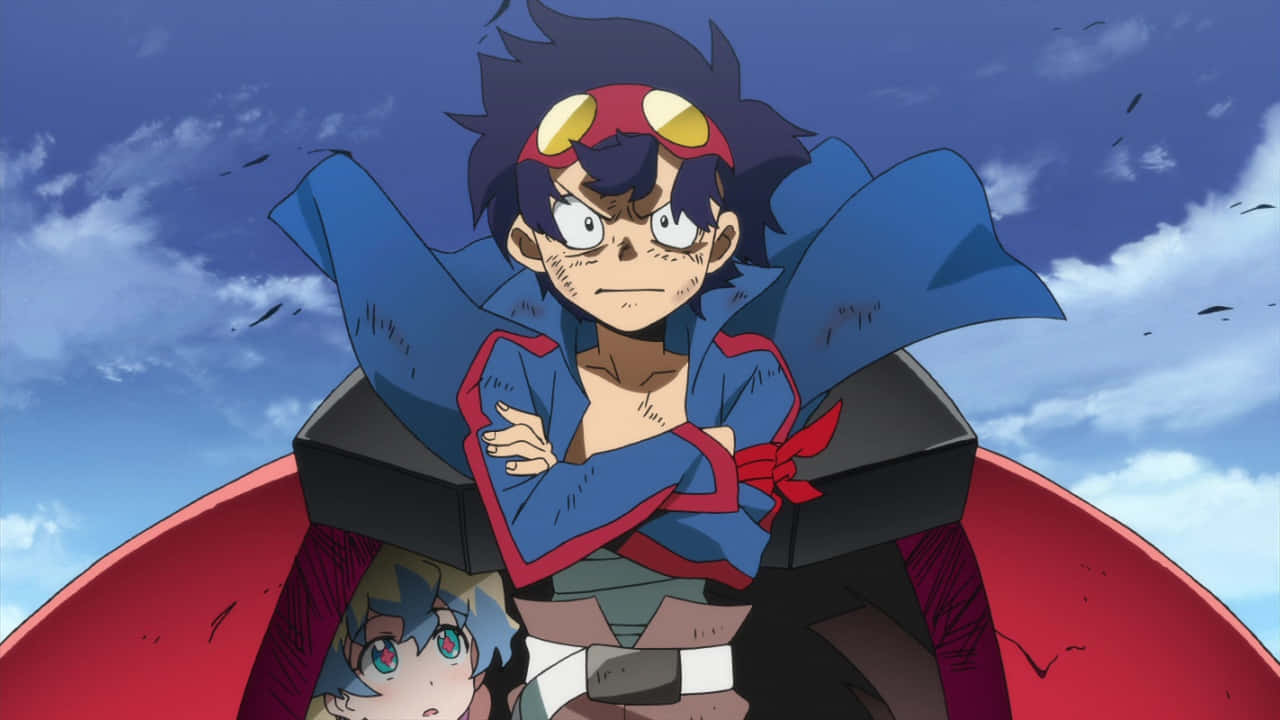 Simon, Gurren Lagann, blue and red cape, HD Desktop Wallpaper