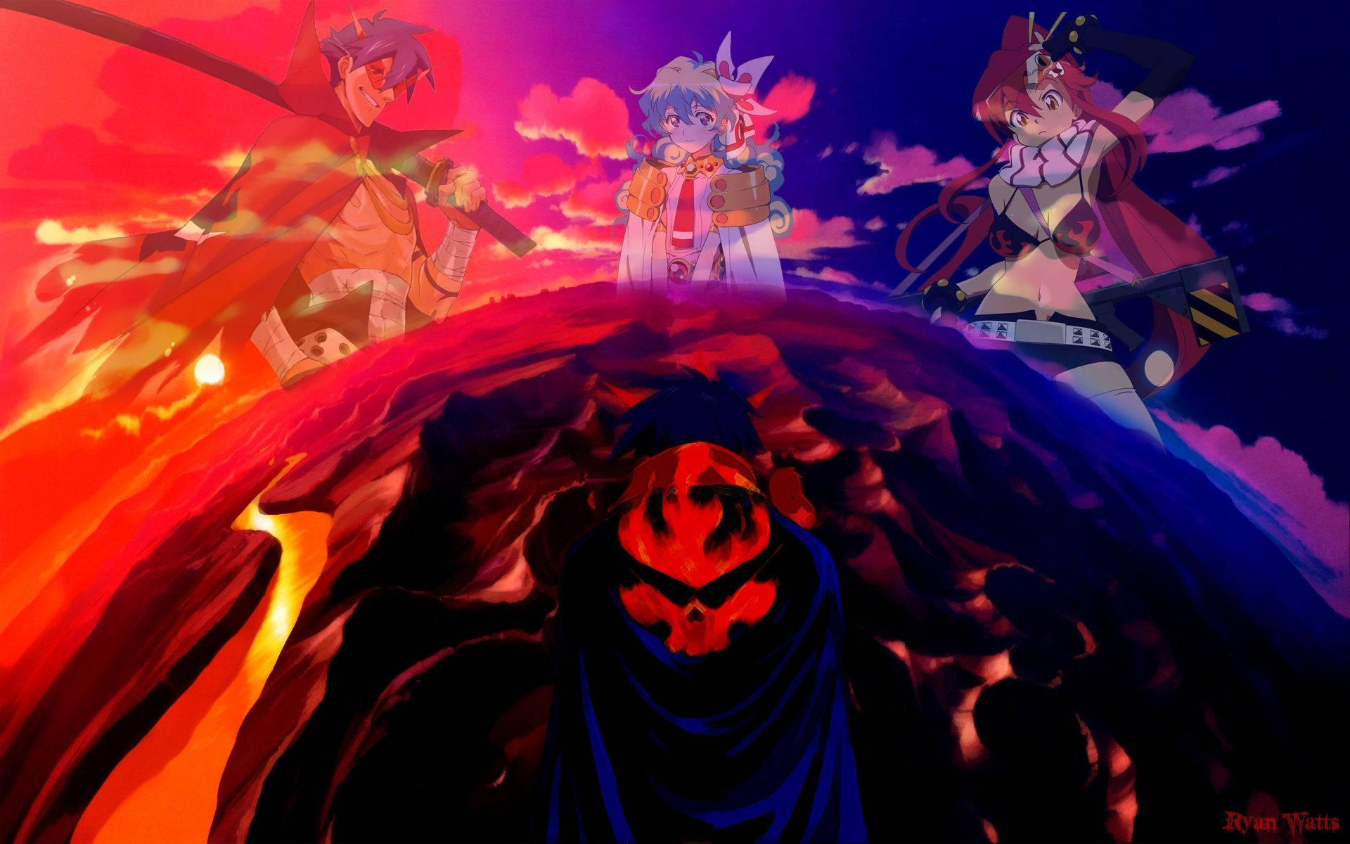 Gurren Lagann, Simon, fiery mountain peak, Full HD Desktop Wallpaper