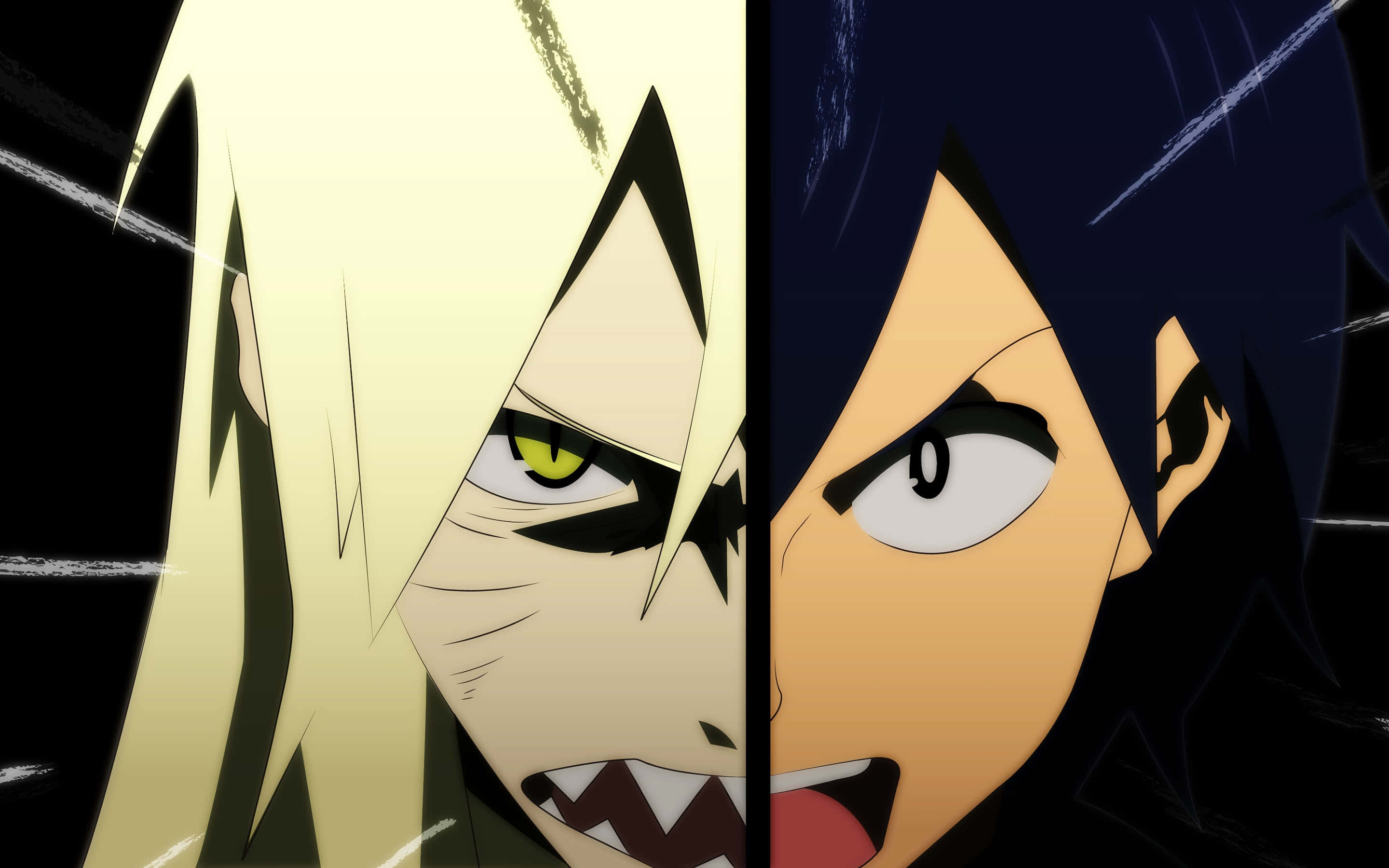 Gurren Lagann, anime characters, split-screen confrontation, 2K Desktop Wallpaper
