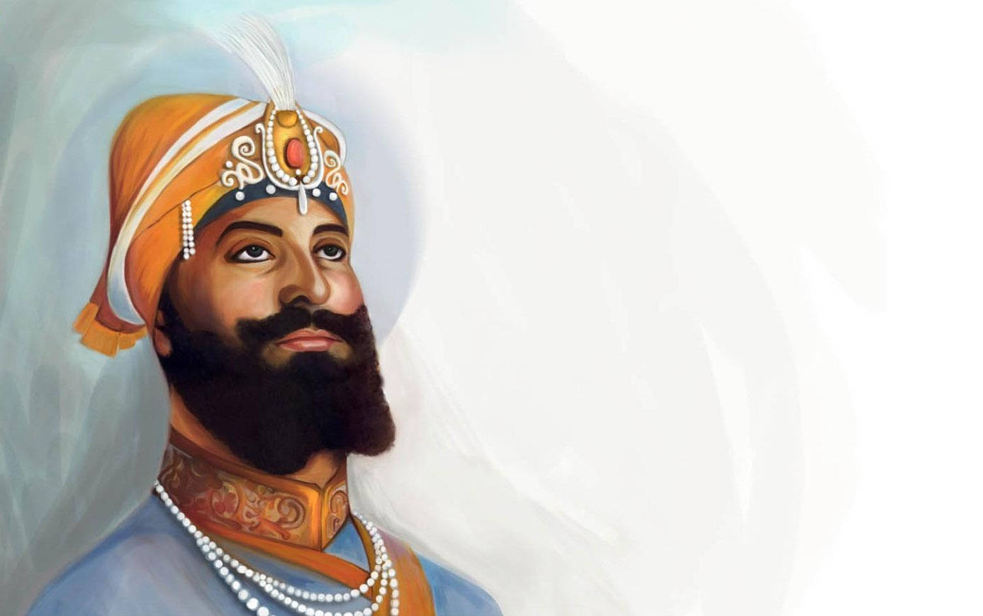 Guru Gobind Singh Ji, orange turban, pearl necklace, HD Desktop Wallpaper