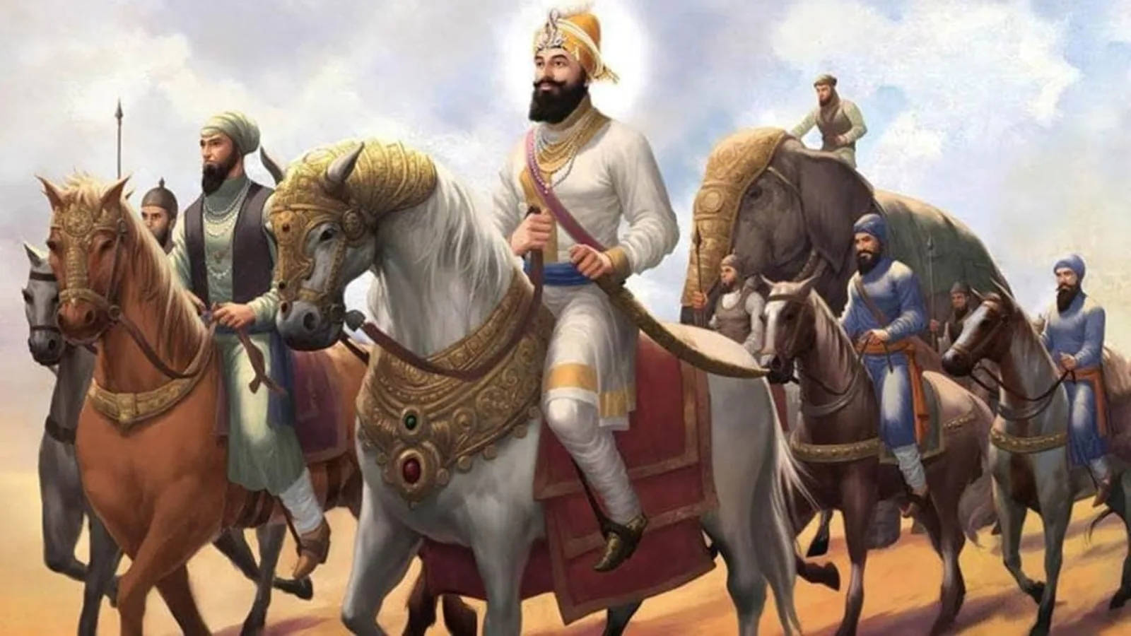Guru Gobind Singh Ji, white horse, gold, HD Desktop Wallpaper