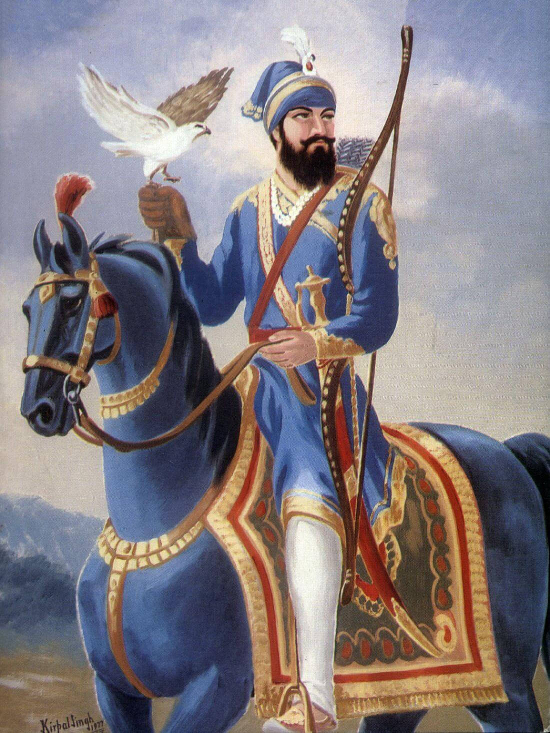 Guru Gobind Singh Ji, blue horse, ornate blue attire, HD Phone Wallpaper