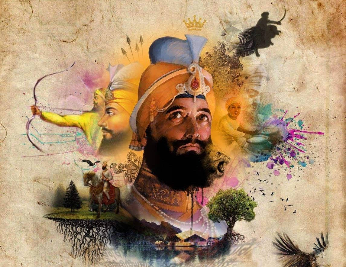 Guru Gobind Singh Ji, parchment, bearded man, SD Desktop Wallpaper
