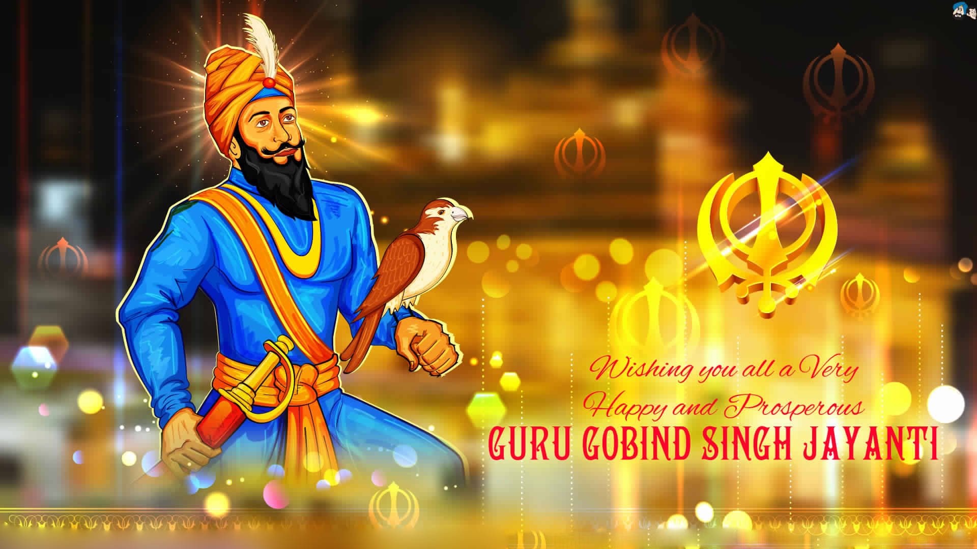 Guru Gobind Singh Ji, blue robes, hawk, Full HD Desktop Wallpaper