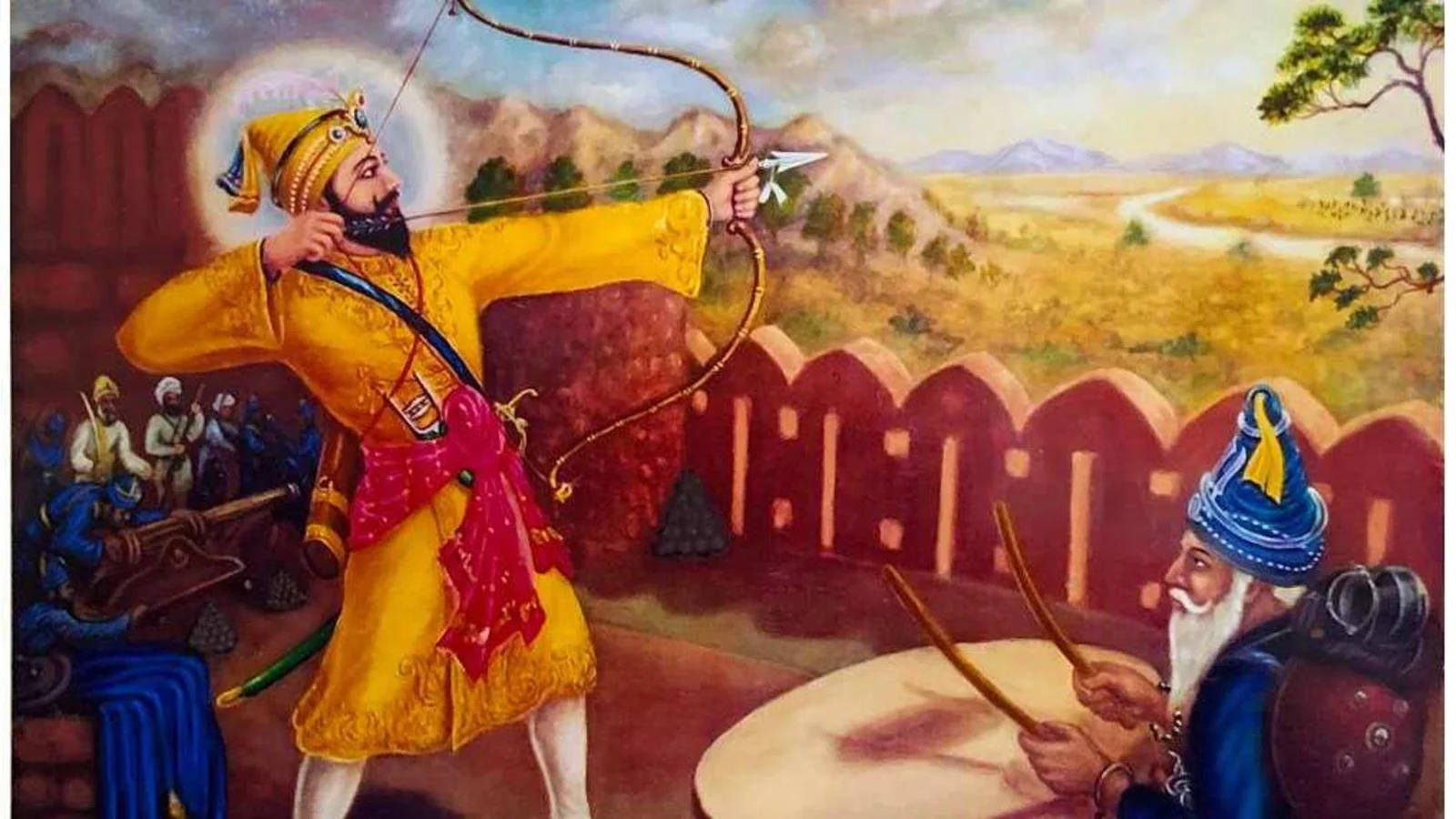 Guru Gobind Singh Ji, golden robes, bow, HD Desktop Wallpaper