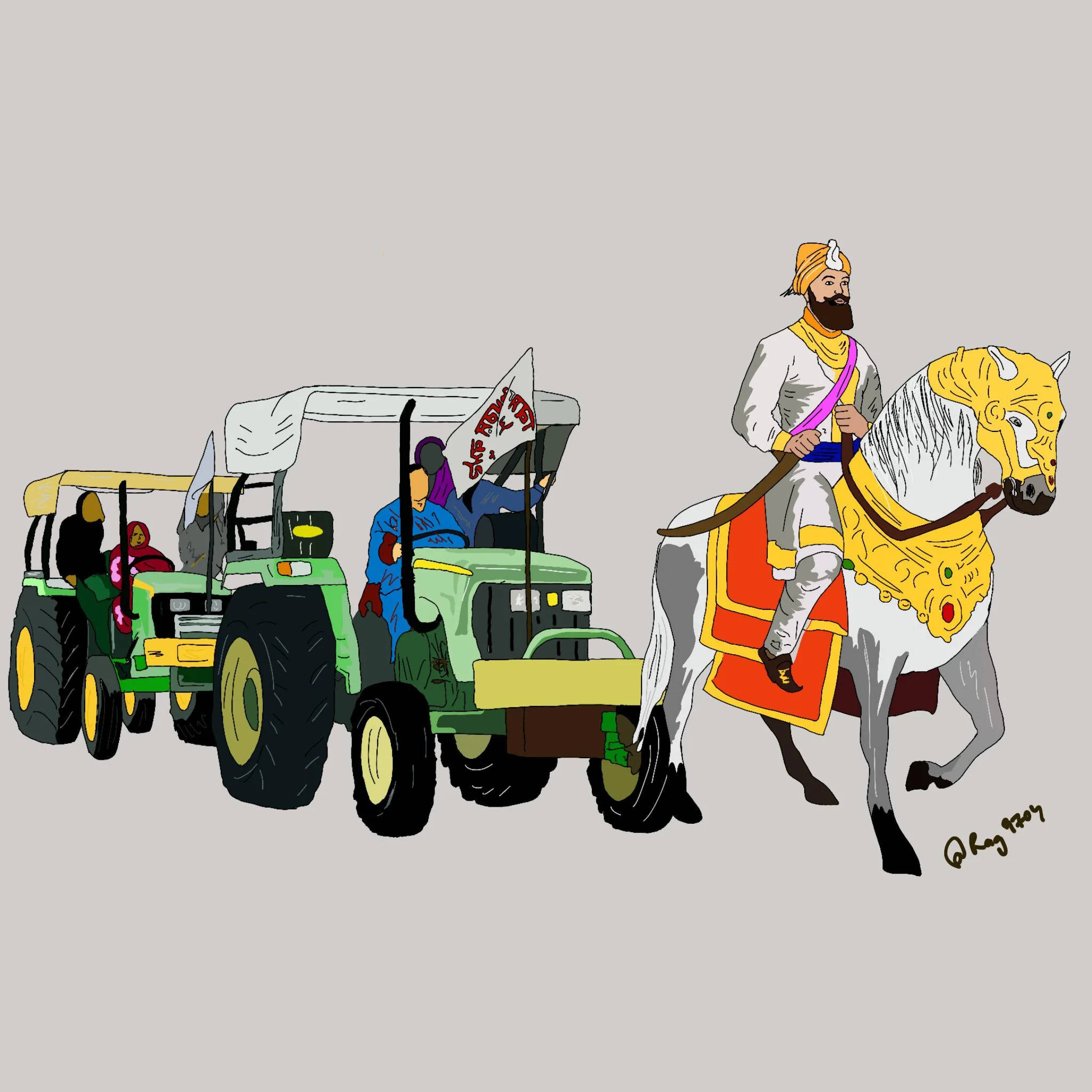 Guru Gobind Singh Ji, horse, green tractors, Full HD Desktop Wallpaper