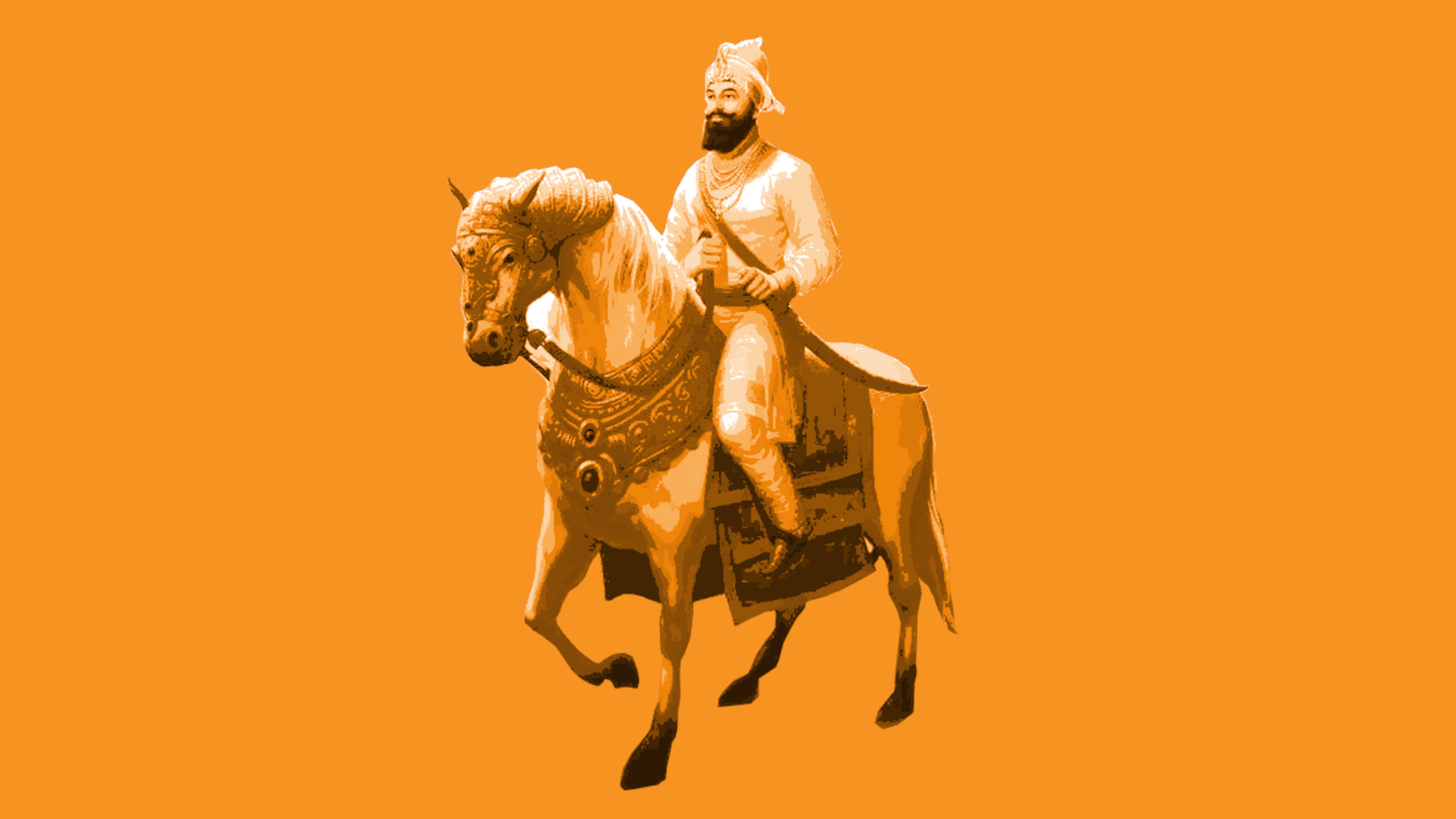 Guru Gobind Singh Ji, traditional attire, ornate horse, 4K Desktop Wallpaper