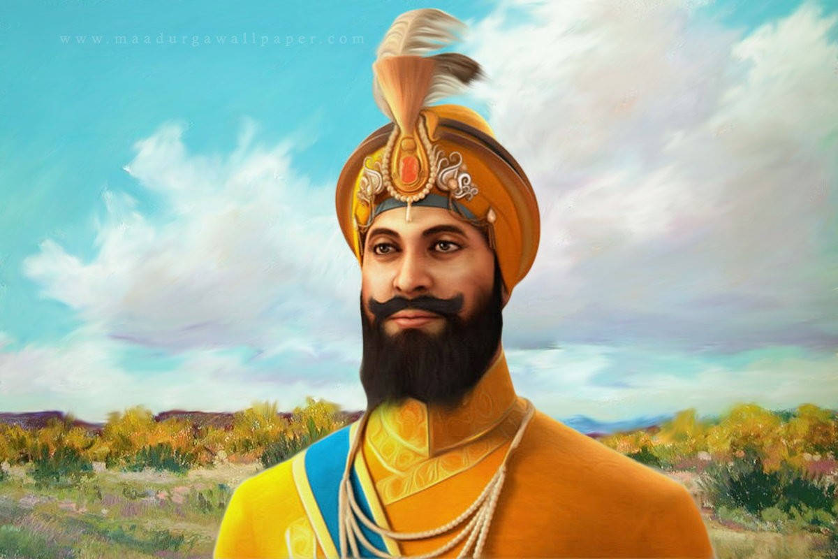 Guru Gobind Singh Ji, black beard, ornate golden turban, SD Desktop Wallpaper