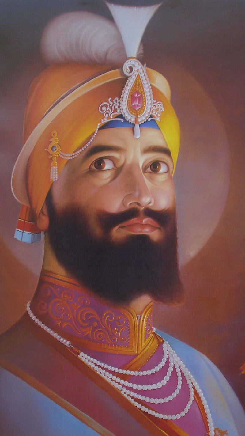 Guru Gobind Singh Ji, golden turban, jeweled attire, HD Phone Wallpaper