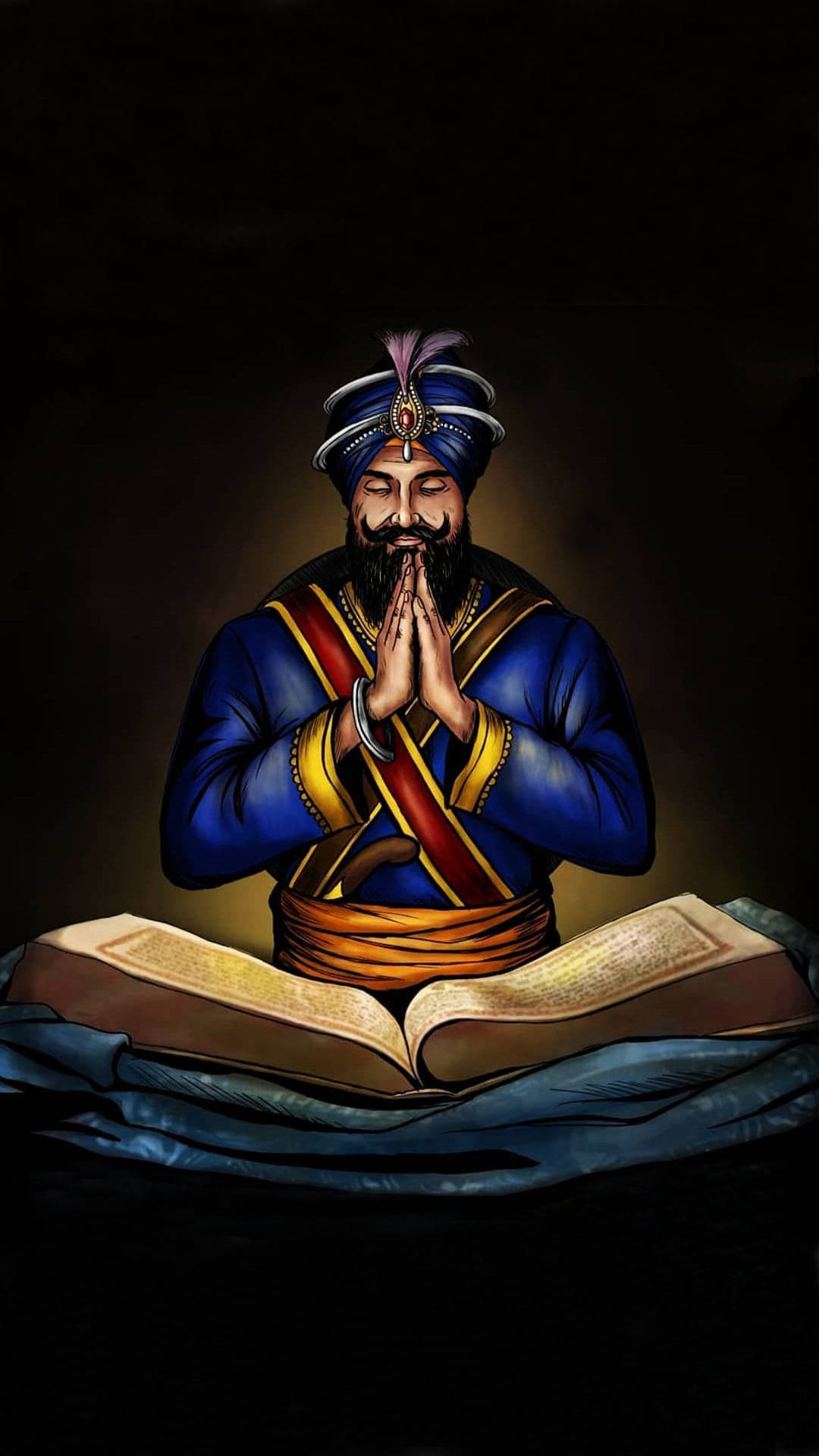 Guru Gobind Singh Ji, blue turban, robes, Full HD Phone Wallpaper