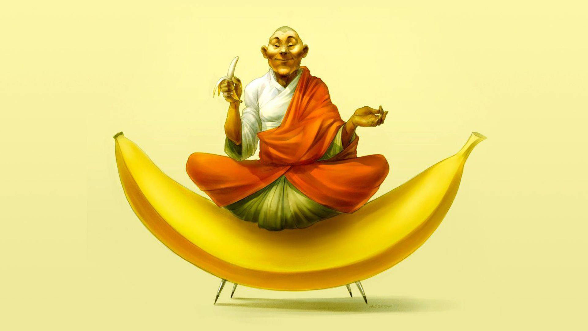 Guru Ji, banana, orange robes, Full HD Desktop Wallpaper