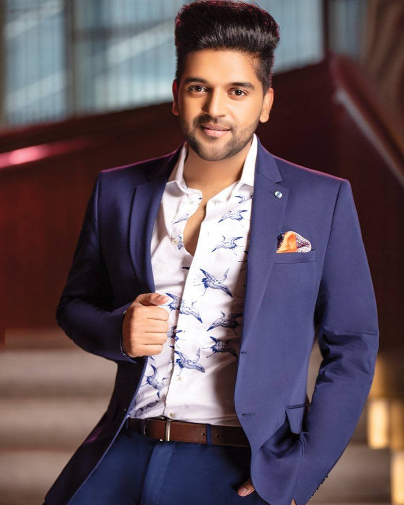 Guru Randhawa, navy suit, patterned shirt, SD Phone Wallpaper