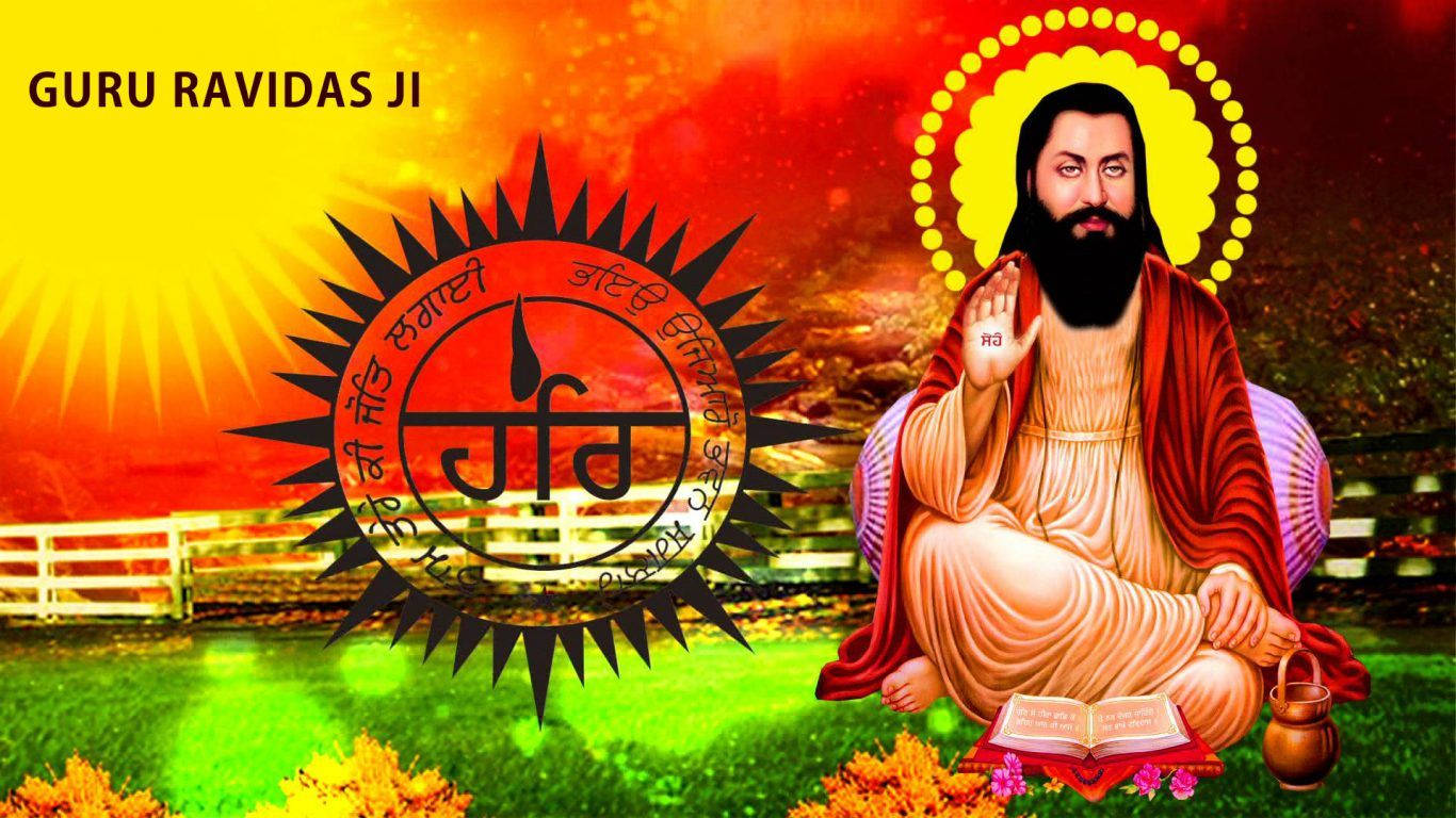 Guru Ravidass, fiery sunset, glowing emblem, HD Desktop Wallpaper